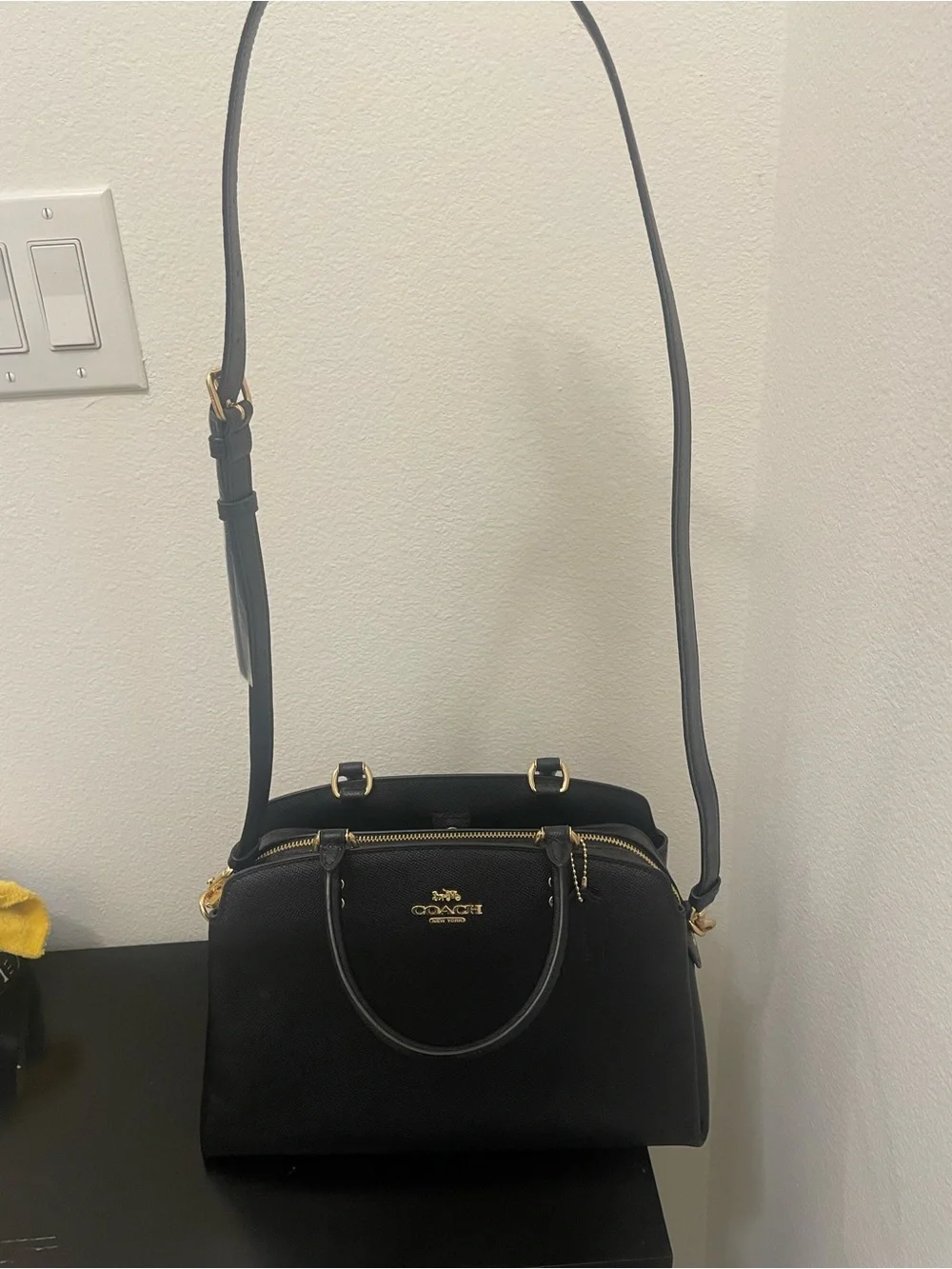 Coach Black Saffiano-Style Dome Satchel with Gold Hardware